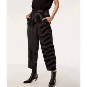 Aritzia BABATON Modesto Size 6 Pinstripe Pants Black Pleated High Waist Trousers